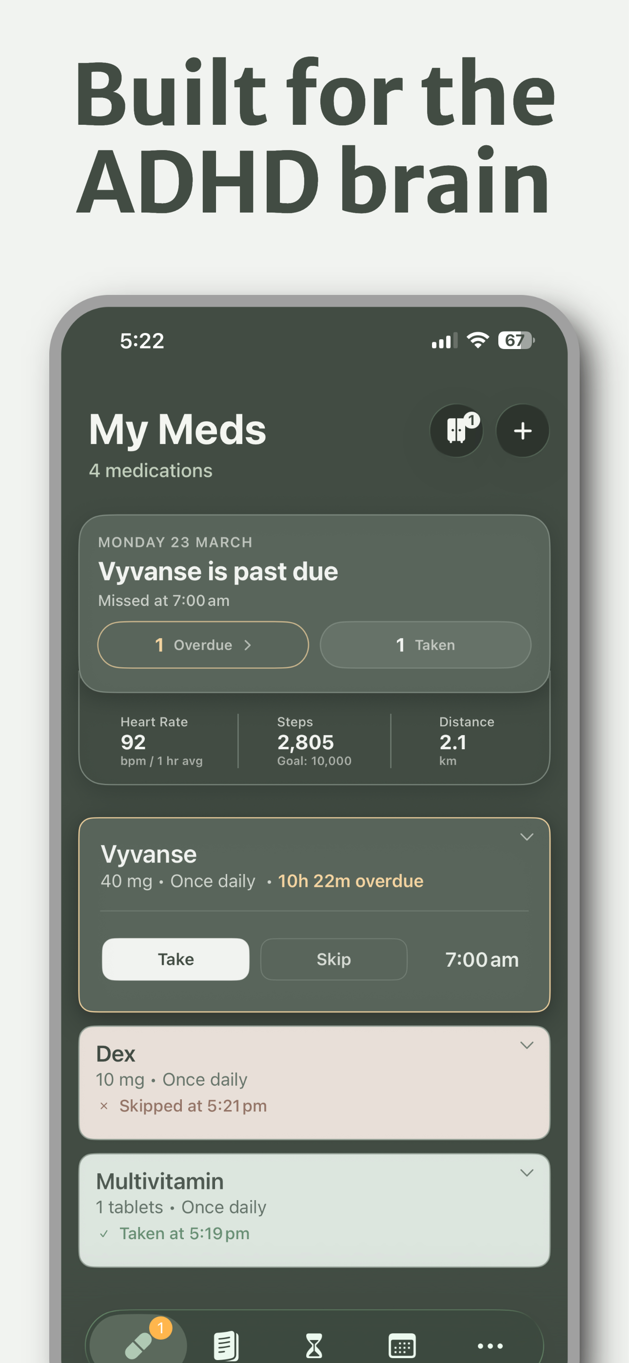 Pillr today screen showing the daily medication view