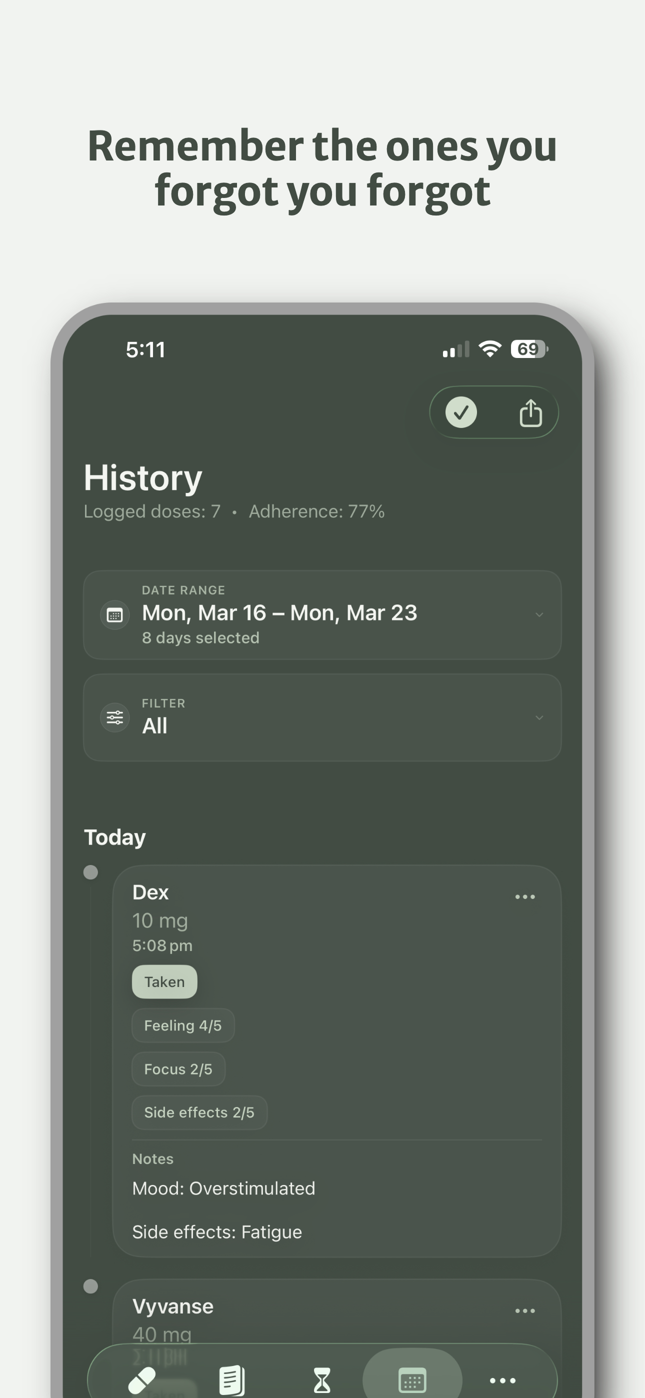 Pillr supply and refill tracking screen
